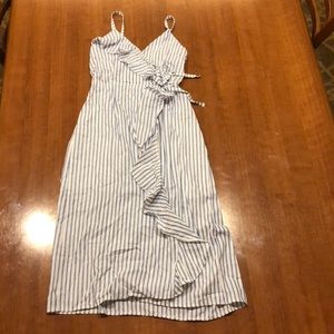 Linen dress with white and blue stripes